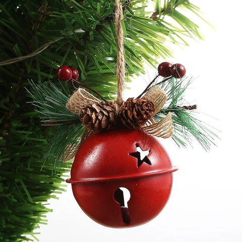 Tradizionale Campanella di Natale in Ferro da Appendere Con Pigne Bacche Fiocco di Juta per Albero di Natale Casa Festa Decorazione