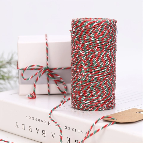 Ficelle en Coton Rouge Vert Blanc de Noël pour Emballage Cadeau Tressé à la Main DIY Cordon Décoratif Artisanat Matériel Festif