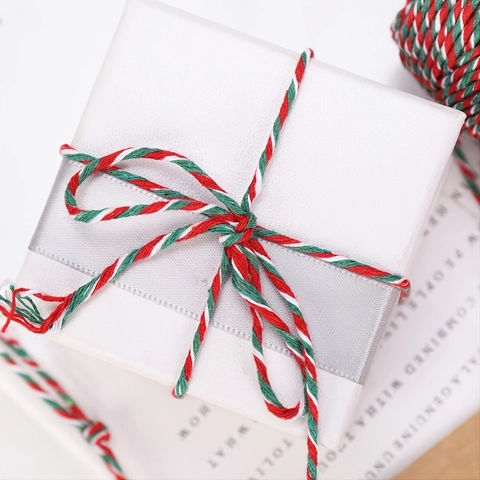 Ficelle en Coton Rouge Vert Blanc de Noël pour Emballage Cadeau Tressé à la Main DIY Cordon Décoratif Artisanat Matériel Festif