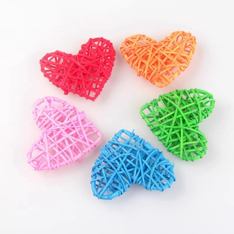 Handmade Rattan Heart Shaped Woven Ornament Colorful Hanging Decoration For Wedding Party Home DIY Craft Decorative Accessories