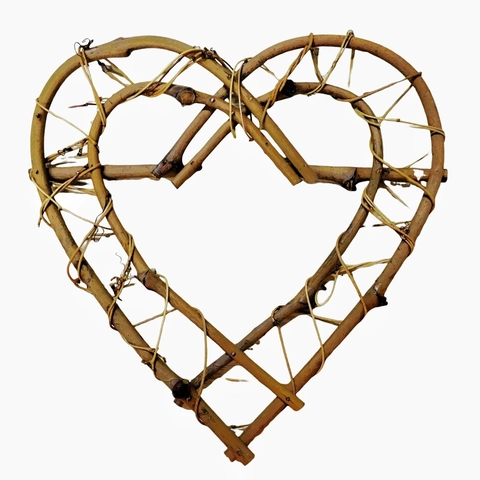 Natural Rattan Double Heart Wreath Handmade Rustic Woven Hanging Decoration For Home Wedding Christmas Wall Decor Hanging