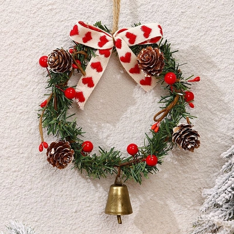 Ghirlanda Natalizia Con Pigne Bacche Fiocco Campanello Ornamento Appeso Per Porta Parete Decorazioni Festive Per Casa