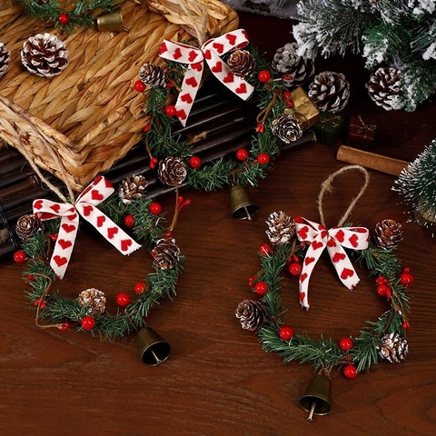 Ghirlanda Natalizia Con Pigne Bacche Fiocco Campanello Ornamento Appeso Per Porta Parete Decorazioni Festive Per Casa