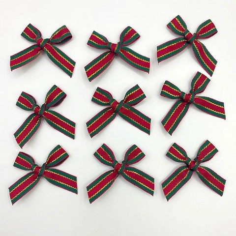 Red Green Striped Christmas Bows With Gold Metallic Thread For DIY Crafts Gift Wrapping Christmas Tree Decor Ornaments