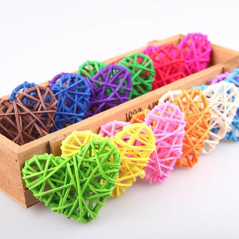 Handmade Rattan Heart Shaped Woven Ornament Colorful Hanging Decoration For Wedding Party Home DIY Craft Decorative Accessories