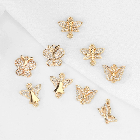 Copper 14K Gold Plated Rhinestone Butterfly Angel Dragonfly Pendant DIY Jewelry Making Earring Necklace Accessories