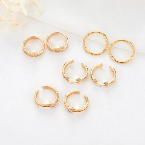 Base de Montura de Anillo Ajustable de Latón Chapado en Oro de 14K para Fabricación de Joyas DIY con Circonia para Mujeres
