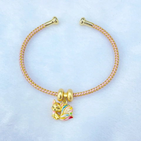 Pendentif Renard à Neuf Queues en Cuivre Vintage Avec Émail Multicolore Charme Plqué Or Mat pour Fabrication Bijoux DIY Collier Femme
