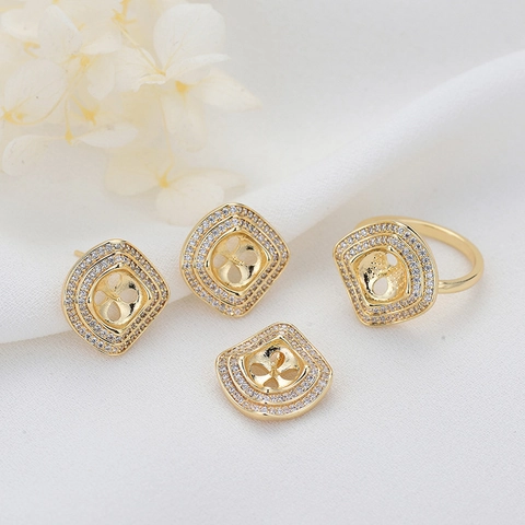 Set di Montature Vuote per Gioielli in Ottone Placcato Oro 14K con Strass Quadrati per Perle Anelli Ciondoli Orecchini DIY