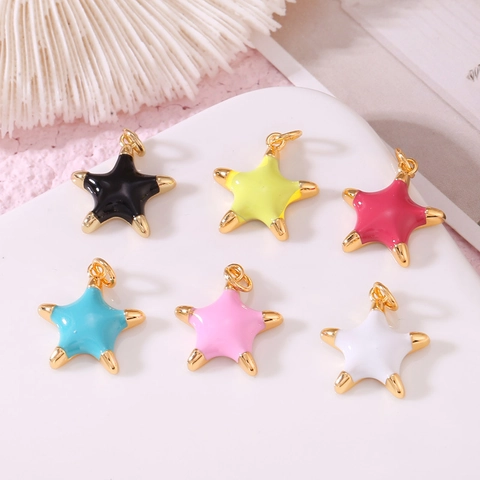 14K Gold Plated Copper Enamel Star Charm 3D Pentagram Starfish Pendant For DIY Bracelet Necklace Earring Jewelry Making Accessory
