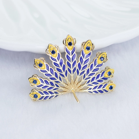 Brass Enamel Peacock Feather DIY Jewelry Accessory Fan Shaped Rhinestone Pendant Base For Earring Necklace Jewelry Making