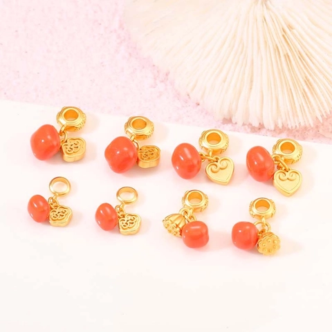 Vintage Chinese Style Copper 14K Gold Plated Persimmon Heart Lotus Seed Charms Artificial Pearl DIY Jewelry Making Pendants