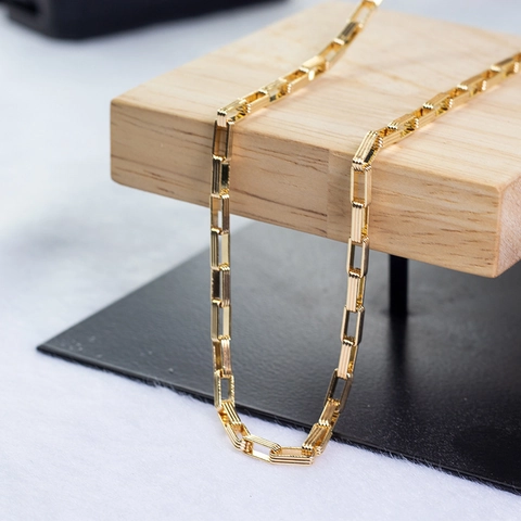 14K Gold Plated Copper Rectangular Link Chain For DIY Necklace Bracelet Making Handmade Jewelry Accessories Findings