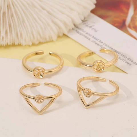 Minimalistisches Kupfer Verstellbarer Offener Ring Für Damen 14K Vergoldet Geometrisches Nischendesign Mode Schmuck Perlenhalter Fingerring