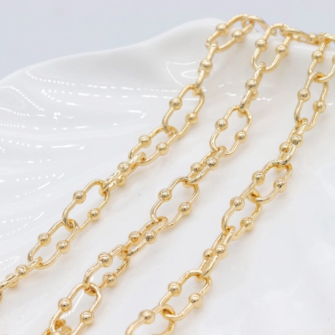 14K Verguld Messing DIY Sieraden Ketting Dubbele Bol Rechthoekige Schakel Voor Handgemaakte Ketting Armband Sweater Ketting