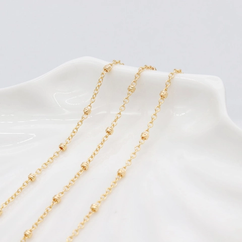 14K Gold Plated Copper Bead Chain Satellite Link Chain For DIY Necklace Bracelet Jewelry Making Findings Handcrafted Accessories