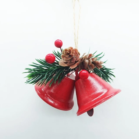 Campana de Navidad Decoración Colgante Gascabeles de Metal Con Agujas de Pino Piñas Bayas Para Árbol de Navidad Hogar