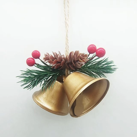 Campana de Navidad Decoración Colgante Gascabeles de Metal Con Agujas de Pino Piñas Bayas Para Árbol de Navidad Hogar