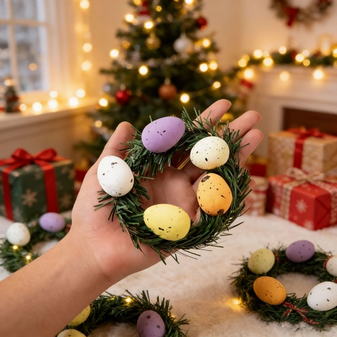 Ghirlanda di Uova di Pasqua Decorazione Con Uova di Schiuma Picchiettate Artificiali Mini Ghirlanda di Aghi di Pino Per Festa di Primavera Casa