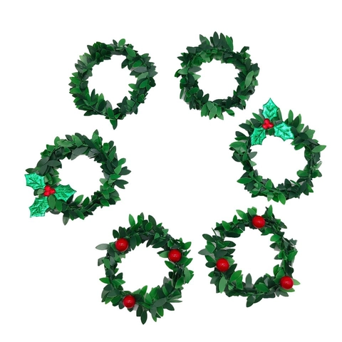 Portatovaglioli Natalizi a Corona di Foglie Verdi Artificiali Fibbie per Tovaglioli con Bacche per Tavola Festa Decorazione