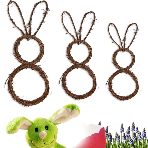 Pasen Konijn Rotan Krans DIY Opvouwbaar Geweven Konijn Slinger Hangend Ornament Lente Huis Decoratie Feest Benodigdheden