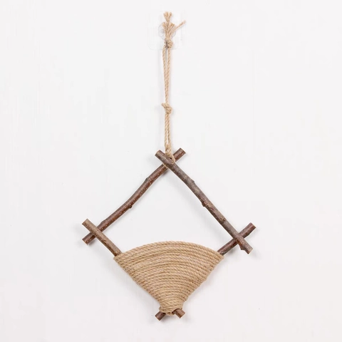 Rustic Handmade Wood Branch Hemp Rope Wall Hanging Geometric Boho Style Pastoral Home Decor For Living Room Bedroom