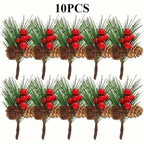 Weihnachts-Kiefernnadelzweige Künstliche Rote Beeren-Tannenzapfen-Pick Für Weihnachtsbaum-Kranz-Dekoration Haus Hochzeit Ornament