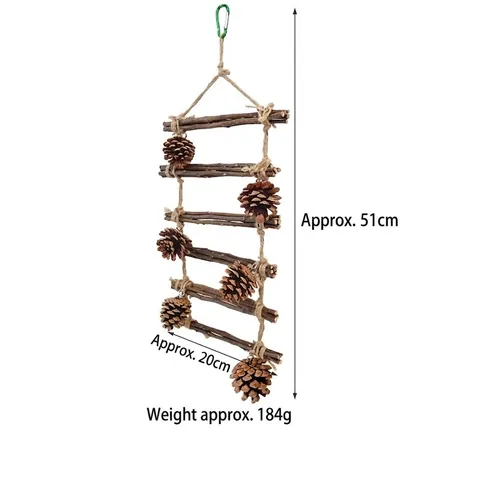 Natural Wood Parrot Climbing Ladder Toy With Pine Cones Hemp Rope Bird Cage Hanging Chewing Stand For Parrots Birds
