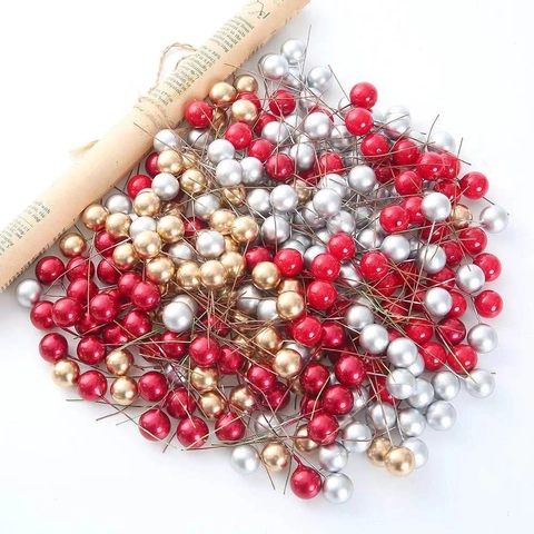 Artificial Foam Berry Picks Christmas Tree Decorations DIY Wreath Craft Supplies Holly Berries On Flexible Wire Stems Metallic Red Gold Silver Festive Home Decor