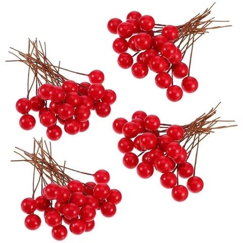 Artificial Foam Berry Picks Christmas Tree Decorations DIY Wreath Craft Supplies Holly Berries On Flexible Wire Stems Metallic Red Gold Silver Festive Home Decor