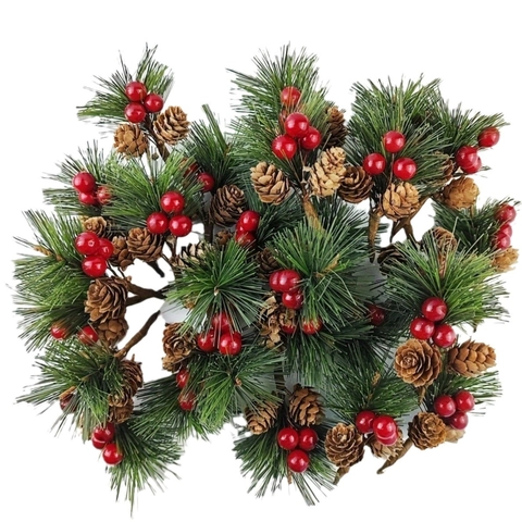Artificial Christmas Pine Needles Red Berries Pine Cones Picks DIY Xmas Tree Wreath Garland Decoration Floral Pine Picks
