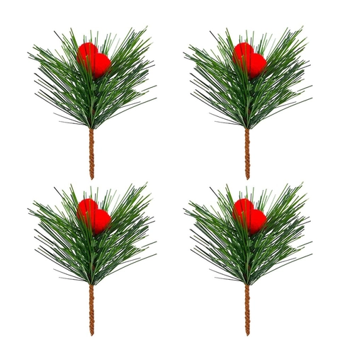 Picos de Pino de Navidad Artificiales Con Bayas Rojas Agujas de Pino Realistas Para Guirnaldas DIY Decoración Árbol Navidad