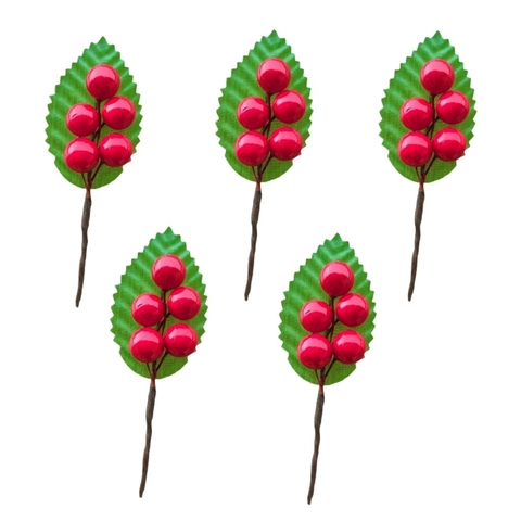 Künstliche Rote Beeren-Picks Für Weihnachtskuchen-Dekoration Wald-Stil Grüne Blätter 5 Beeren-Picks Festliche Ornamente Geschenk-Deko
