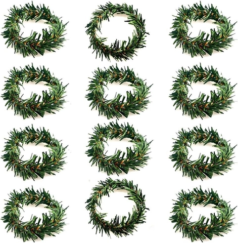Portatovagliolo in PVC Verde Simulato con Aghi di Pino Natale Stile Europeo Decorazione Tavola Ghirlanda per Casa Matrimonio Festa