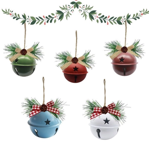 Eisen Weihnachtsglocke Ornamente Mit Karo Schleife Zapfen Kiefernadeln Stern Hohl Hängende Dekoration Für Weihnachtsbaum Haus