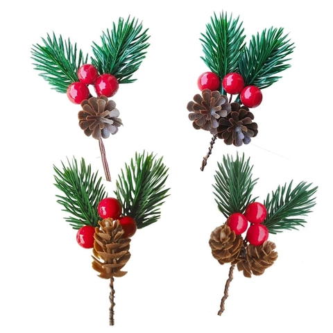 Kunstmatige Kerst Dennen tak Met Dennenappel Rode Bes Voor Vakantie Krans DIY Xmas Geschenkdoos Decoratie Huis Ornament