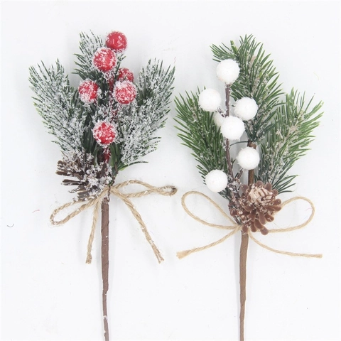 Künstliche Weihnachtsbeeren-Kiefernadel-Auswahl Mit Schnee Kiefernzapfen Juteschleife Für Feiertage Strauß Heimdekoration