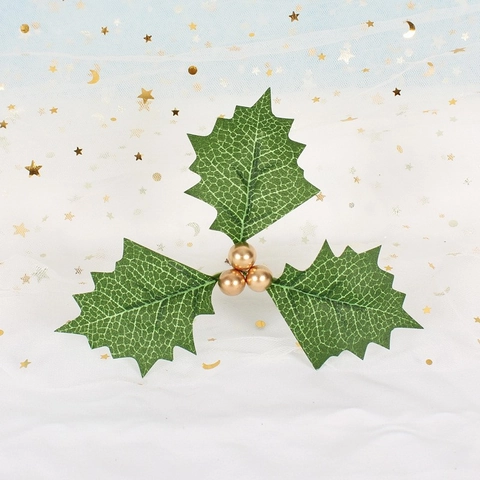 Künstliche Weihnachts-Stechpalmenblätter Beeren Ornamente Schaumstoff Grünes Blatt Rote Goldene Beere Festliche Dekoration