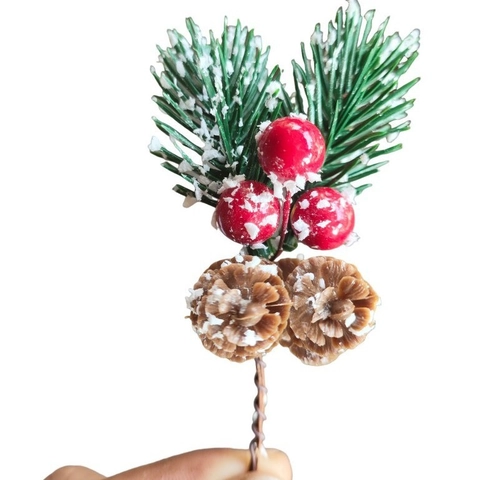 Plettri di Pino Artificiali Mini di Natale Aghi di Pino a Fiocco di Neve Bacche Rosse Pigne per Decorazione Scatola Regalo Fai-da-Te