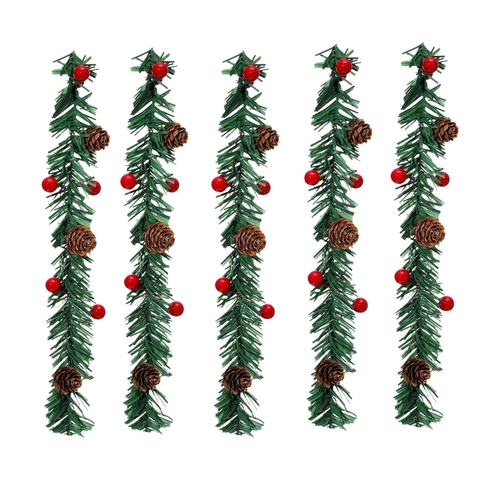 Artificial Christmas Garland Ties With Red Berries And Pine Cones For Railing Decoration PVC Pine Needle Ties Festive Party Decor