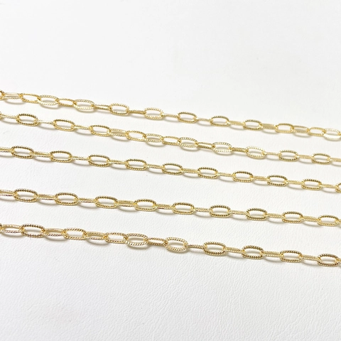 14K Gold Plated Copper Paperclip Chain Textured Embossed Link Chain For DIY Necklace Bracelet Jewelry Making Accessories