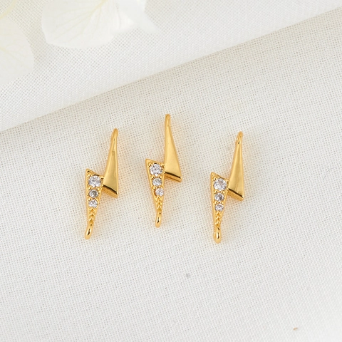 14K Gold Plated Copper Lightning Bolt Pendant With Zirconia For DIY Necklace Earring Making Minimalist Jewelry Accessory