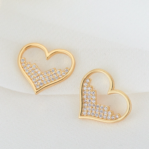 Copper Rhinestone Heart Pendant For DIY Jewelry Making Hollow Out Fully Drilled Charm For Earring Necklace Crafts Fashion Commute Style Accessory For Women