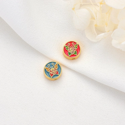 Vintage Copper Butterfly Beads Gold Plated Enamel Round Separator Beads For Jewelry Making DIY Bracelet Necklace Accessories