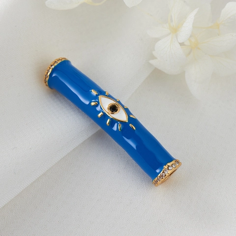 Bohemian Cylindrical Evil Eye Spacer Beads Copper Plated Gold Enamel Zirconia Inlaid Jewelry Making Pendants For DIY Bracelet Necklace