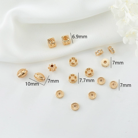 14K Gold Plated Brass Spacer Beads For Jewelry Making DIY Bracelets Necklaces Hollow Square Round Textured Metal Findings