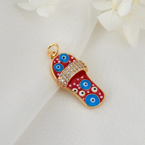 14K Gold Plated Brass Evil Eye Flip Flop Slipper Pendant Charm With Zirconia For DIY Necklace Bracelet Jewelry Making Accessories