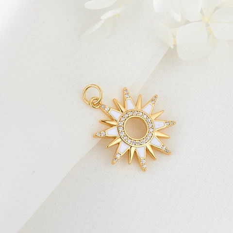 14K Gold Plated Sun Pendant Enamel Red White Star Charm With Zirconia For DIY Necklace Earring Jewelry Making Accessories