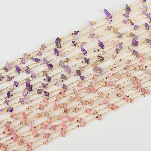 Catena in Rame Placcato Oro 14K Con Pietra Naturale Irregolare Quarzo Fragola Ametista Per Creazione Gioielli Bracciale Cavigliera