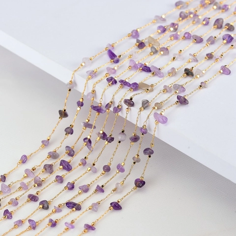 Catena in Rame Placcato Oro 14K Con Pietra Naturale Irregolare Quarzo Fragola Ametista Per Creazione Gioielli Bracciale Cavigliera